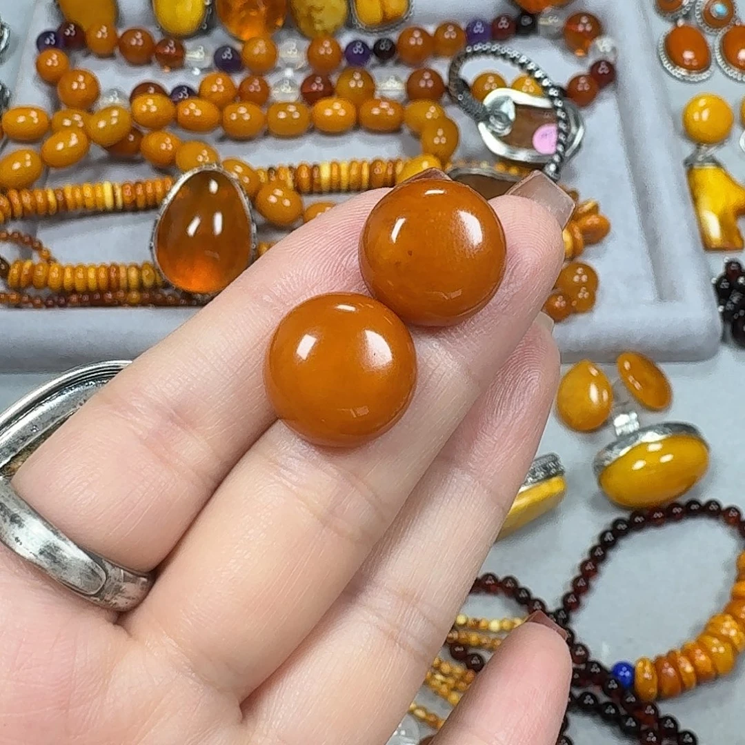 琥珀银S925镶嵌裸石耳钉48