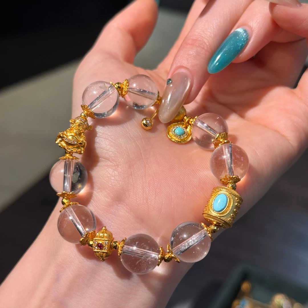 DOWES 925银合成锆石手链 12mm新中式白色手串