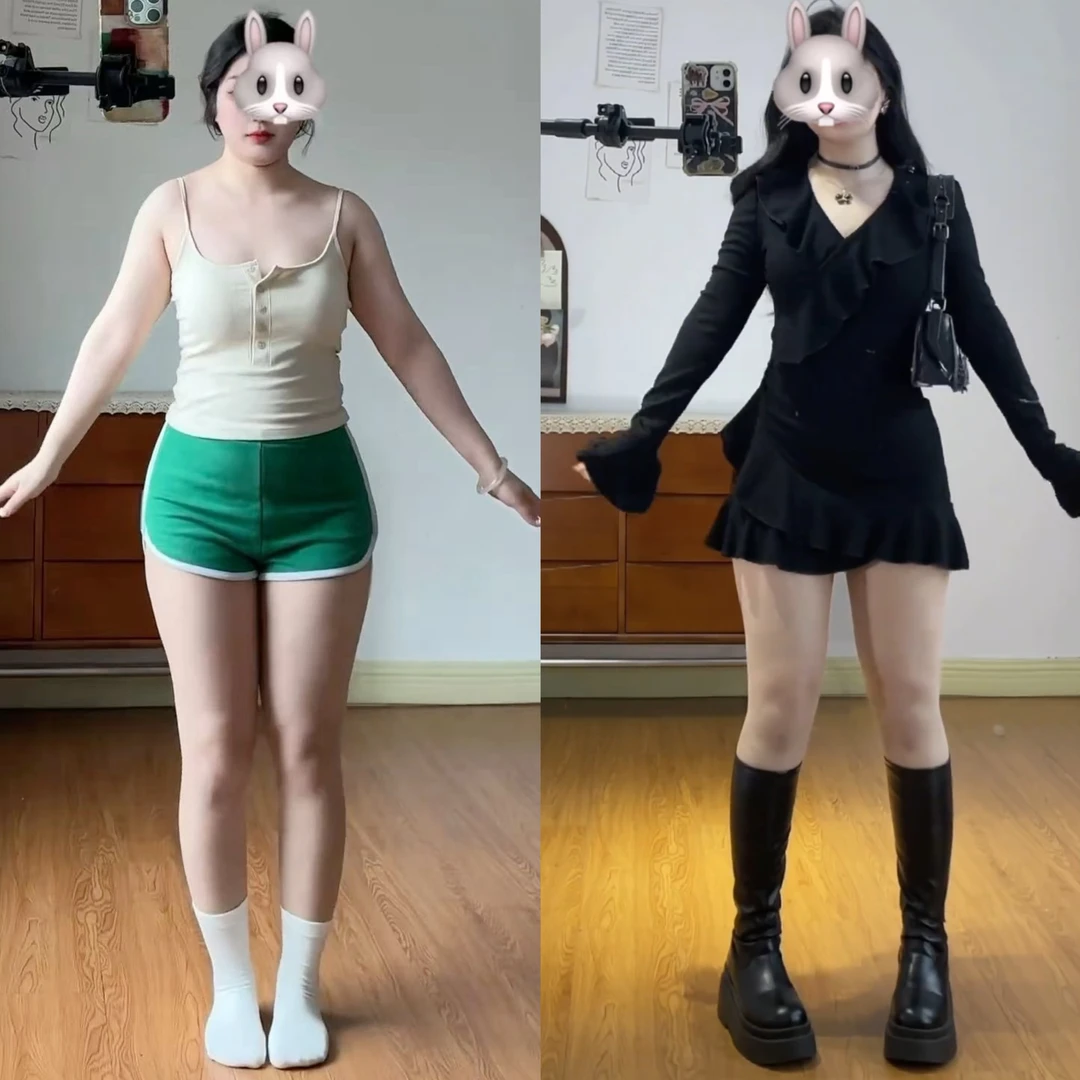 大码胖MM纯欲风辣妹收腰V领针织连衣裙女秋季荷叶边喇叭袖小黑裙