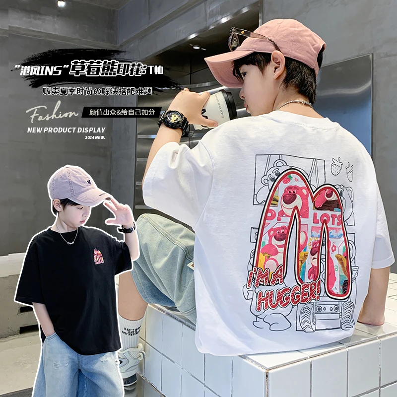 男童纯棉短袖t恤中大童2025新款潮痞帅炸街儿童夏季套头半袖上衣