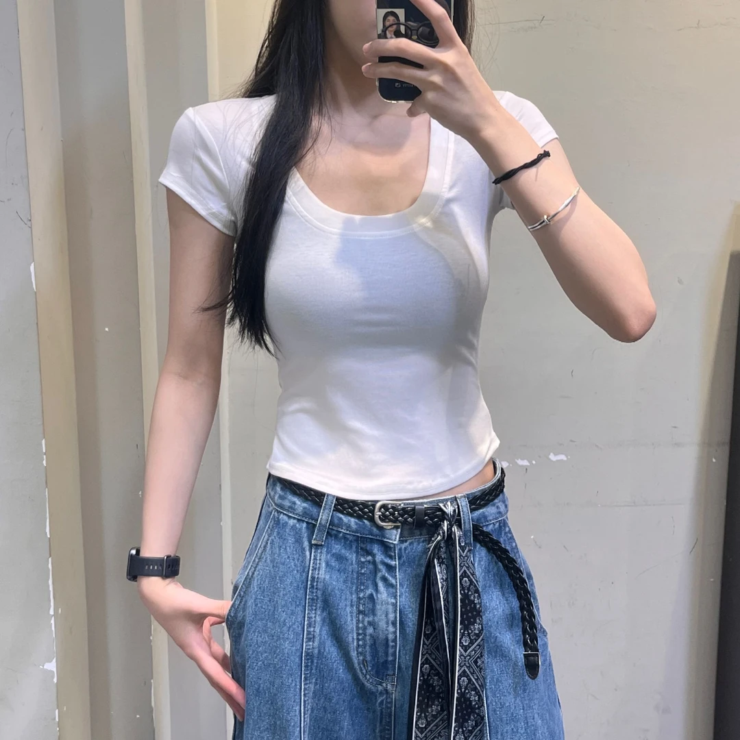 鑫怡定制【纯色U领】美式修身显瘦基础百搭上衣U领设计