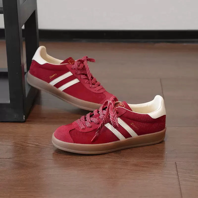 蛇年（婷姐定制）红色真皮德训鞋女2025新款百搭复古运动鞋平底板鞋