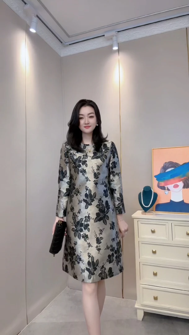 【深圳-南油】2024新款女装时尚气质复古色织长袖连衣裙24251#