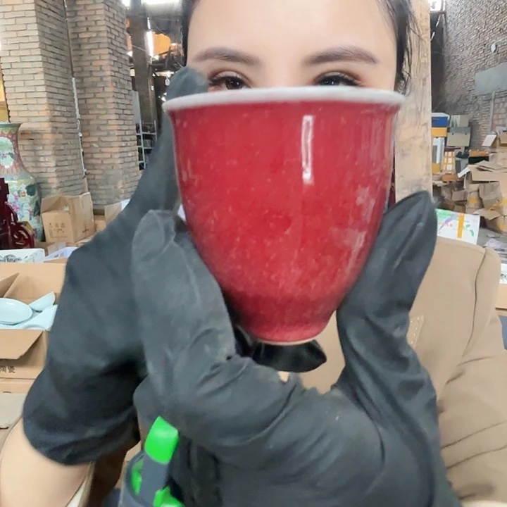 摆件景德镇高温陶瓷郎红杯一对