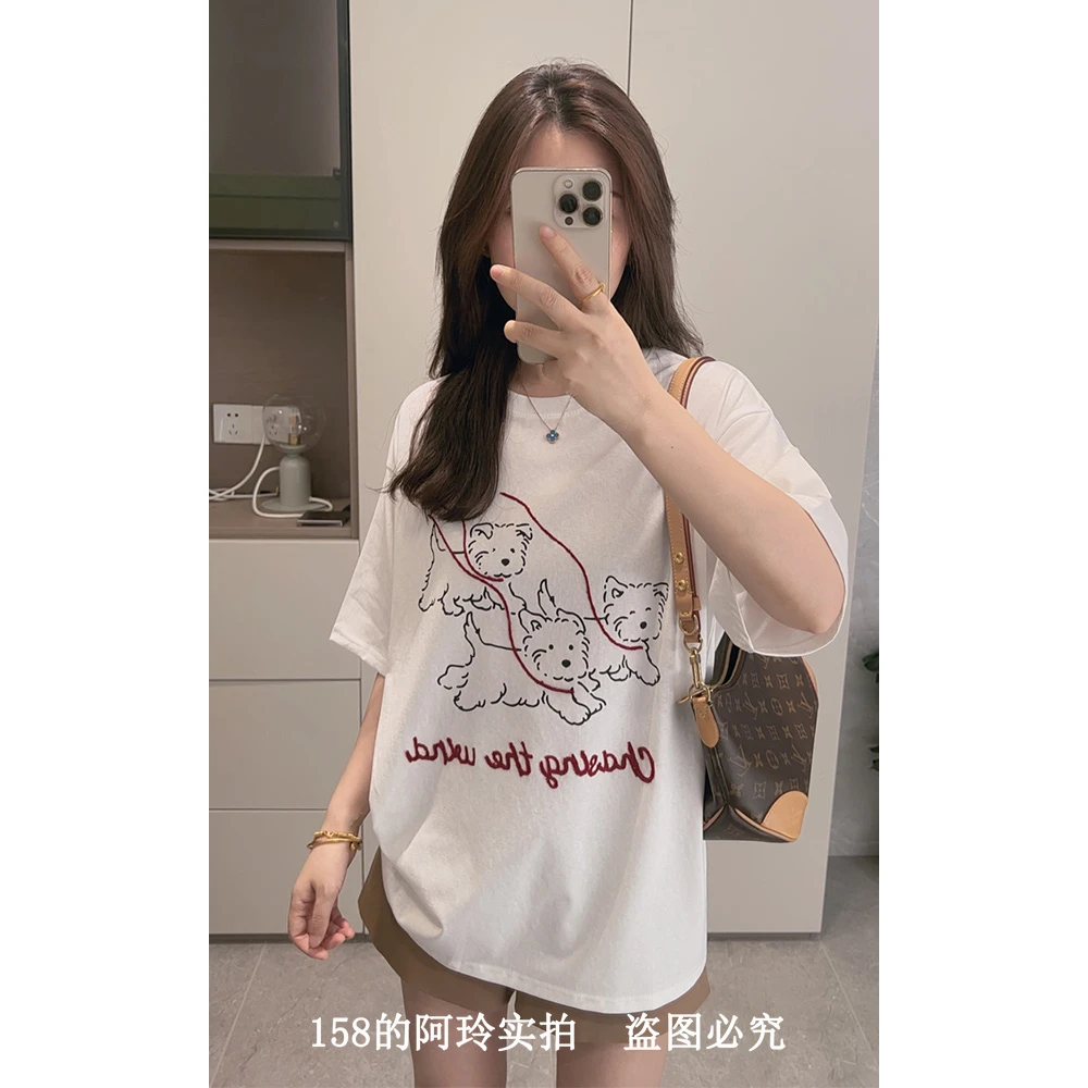 【阿玲实拍】 雪花棉圆领T恤女2025夏季新款宽松套头短袖减龄休闲风