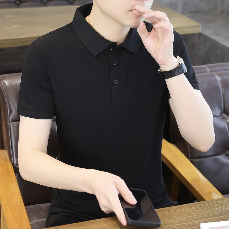 男式针织气质夏季上衣短袖男装翻领领polo衫男士修身型商务t桖衫