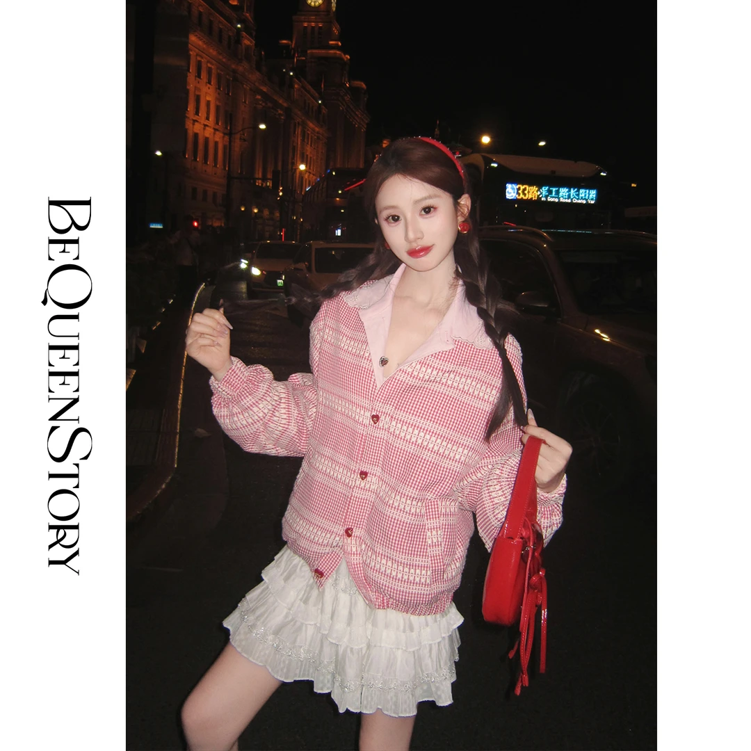 韩韩IU【甜心舒克】时尚韩版格纹双面多穿宽松夹克外套红人秋日穿搭