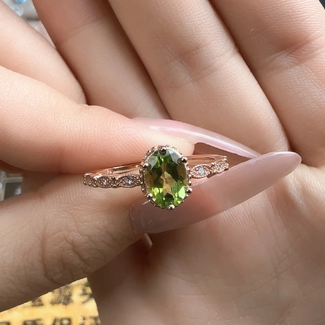 橄榄石戒指银S925镶嵌简单款
