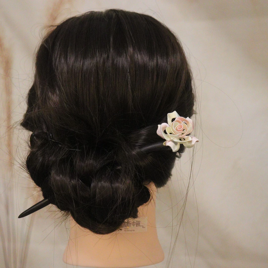 缠花七彩玫瑰发簪复古古风超仙仙气女生盘发简约古典旗袍新中饰