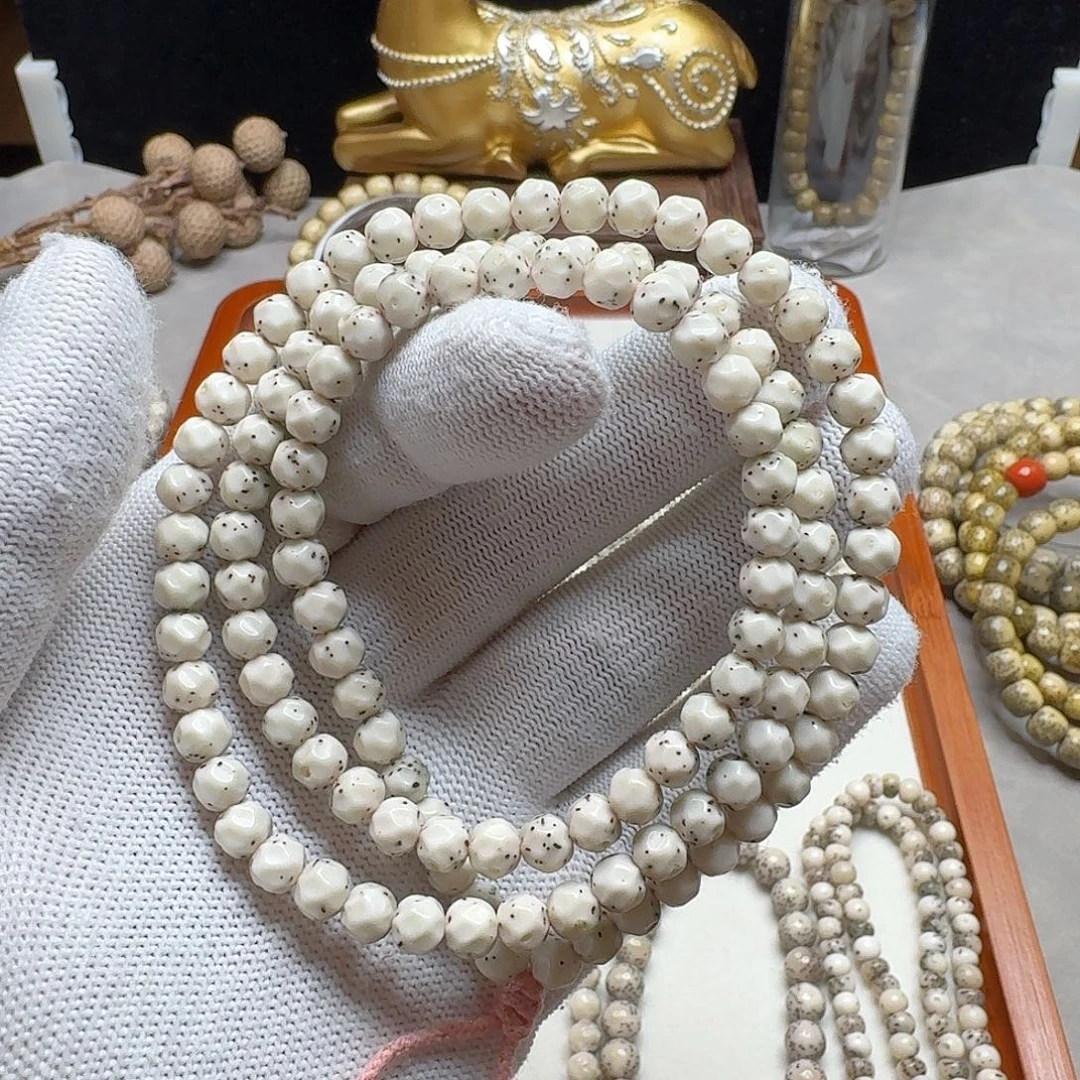手串星月菩提石玉料6.6无相瓷白玉化料通体留白小细星多圈