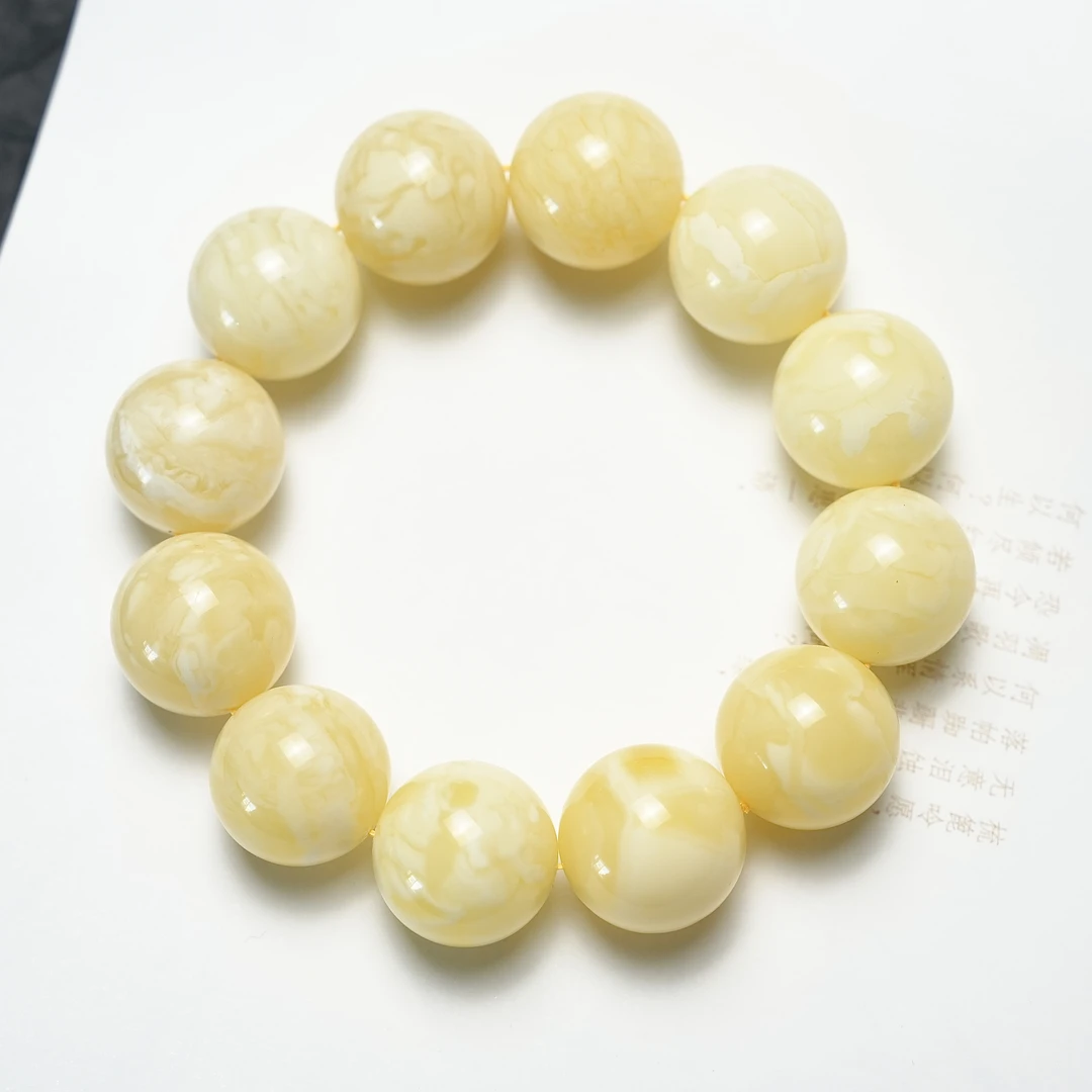 浓蜡虎皮蜜蜡手串男士19/21mm天然原矿俄料黄白虎皮妖花满蜡