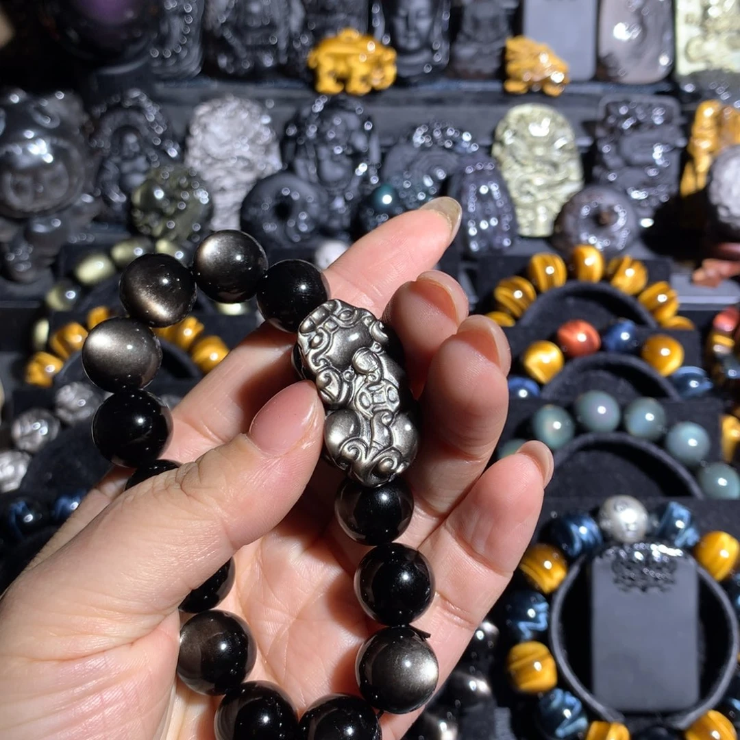 ****࿐未镶嵌黑曜岩手串14mm