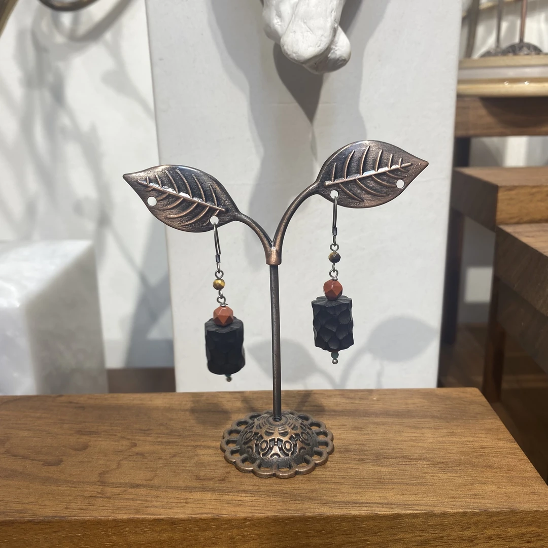 925银木质耳饰 虎檀檀S925银耳坠新中式