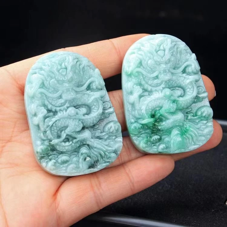 纯天然A货翡翠龙牌玉石吊坠男女款龙腾四海双面刻雕玉坠-慕总