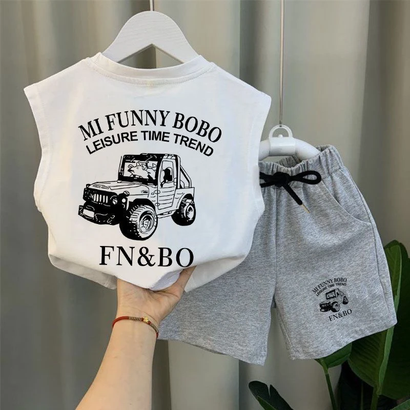 儿童装男童夏装套装2025新款夏季背心男孩运动男宝宝无袖帅气夏款