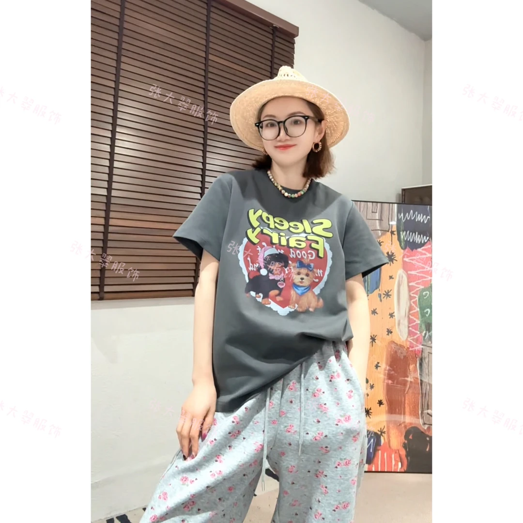 卡通印花字母常规款短袖标准T恤/韩版显瘦