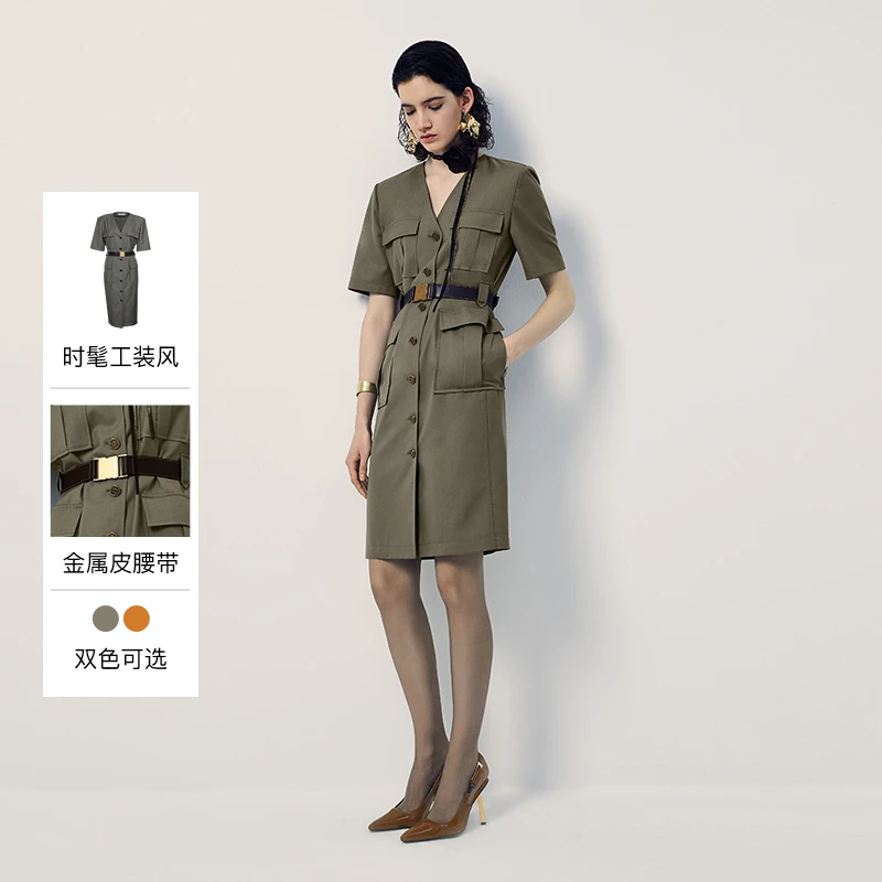 【薇薇专属】商场同款-恩曼琳早秋新款都市通勤工装风连衣裙Q341903