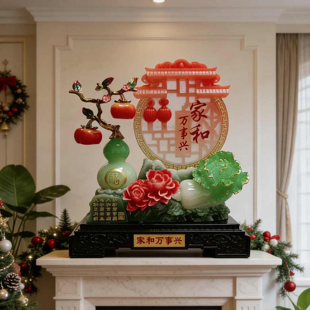 《家和万事兴》新中式平安扣陶瓷电视柜酒柜摆件2025网红爆款一整套