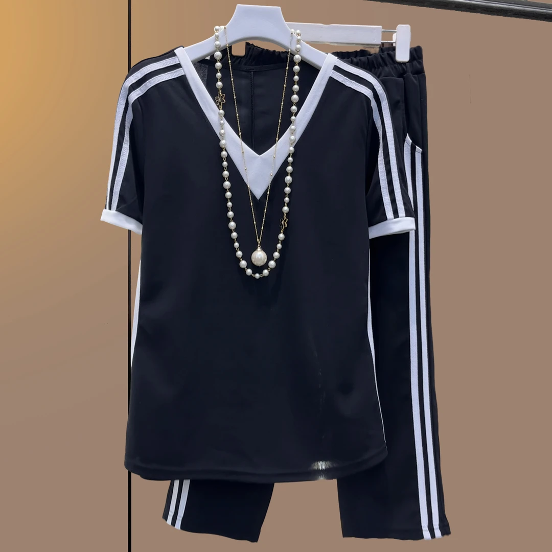 大码胖妹妹休闲套装春夏运动宽松短袖裤子两件套