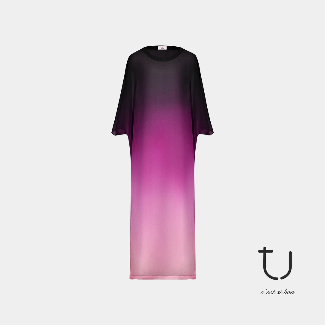 TU女装 云憩胧影 桑蚕丝连衣裙25年秋季新款渐变休闲多巴胺服装女