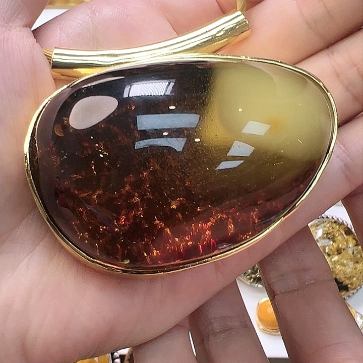 琥珀颈饰银S925镶嵌