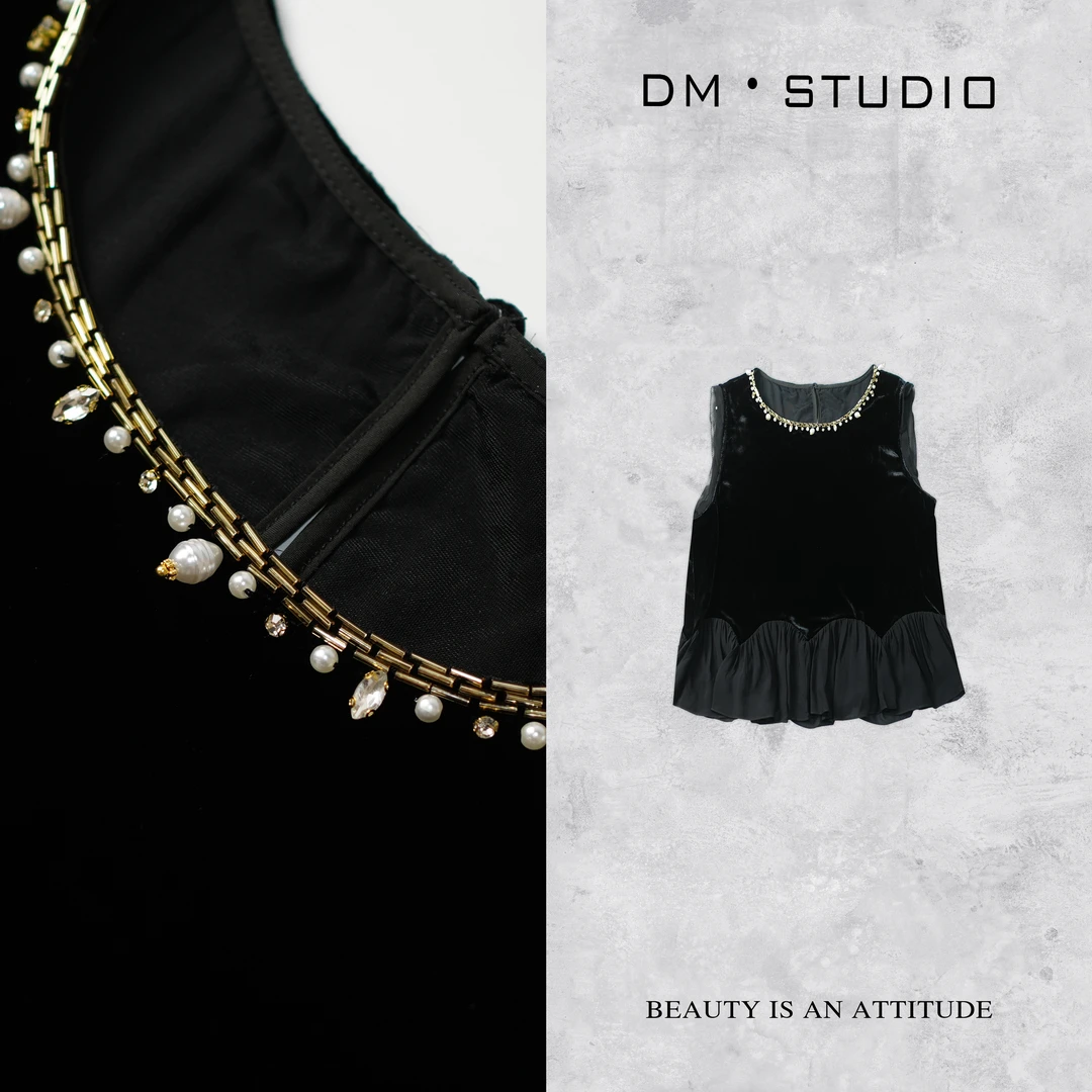 DEDM•STUDIO复古法式精致感100%真丝丝绒背心上衣2505BX/WQX2630