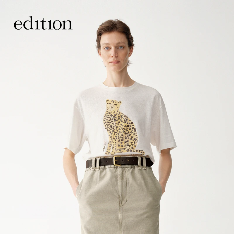 【商场同款】edition2025夏季新款金钱豹印花棉麻T恤#EBE2TEE017