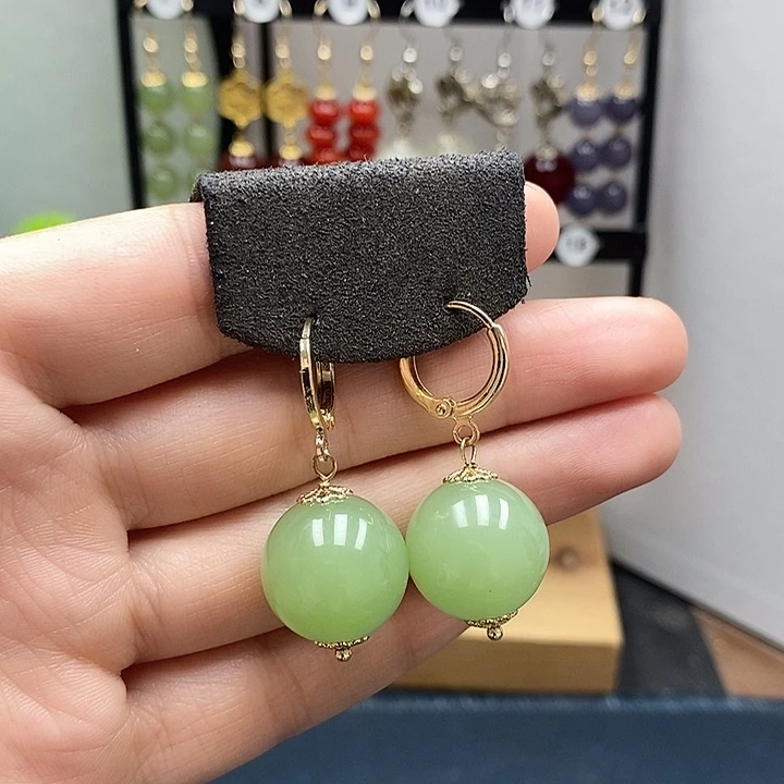 和田玉银S925镀金镶嵌耳饰16mm