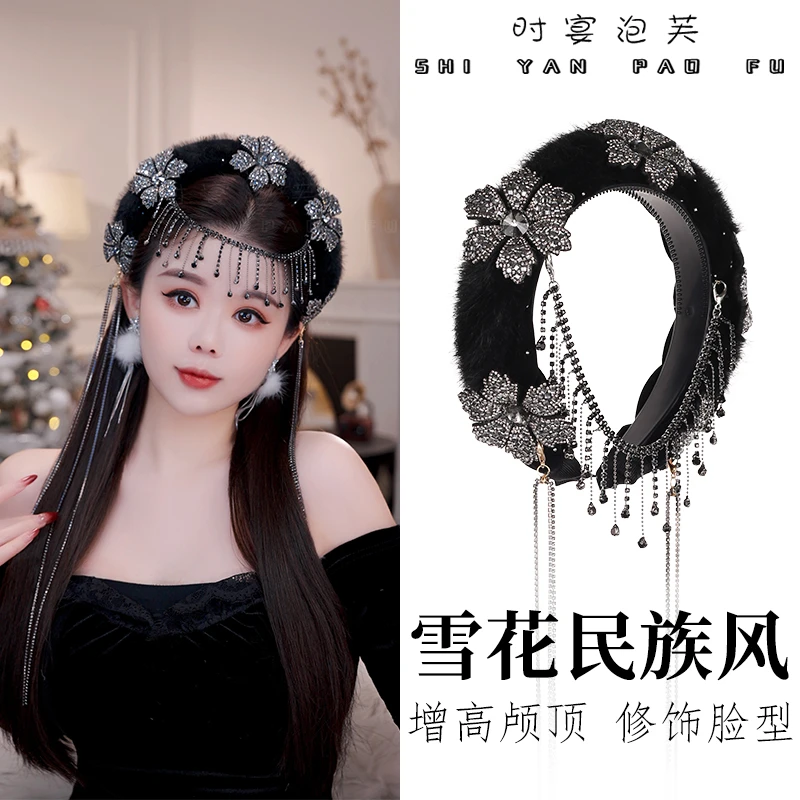 泡芙雪花蒙古风发箍异域风情华丽毛茸茸发饰轻盈民族风压发箍