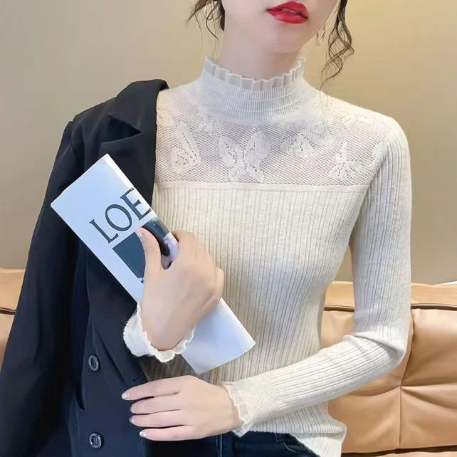 2025秋装爆款新款女士打底衫洋气时尚长袖半高领套头毛衣针织上衣