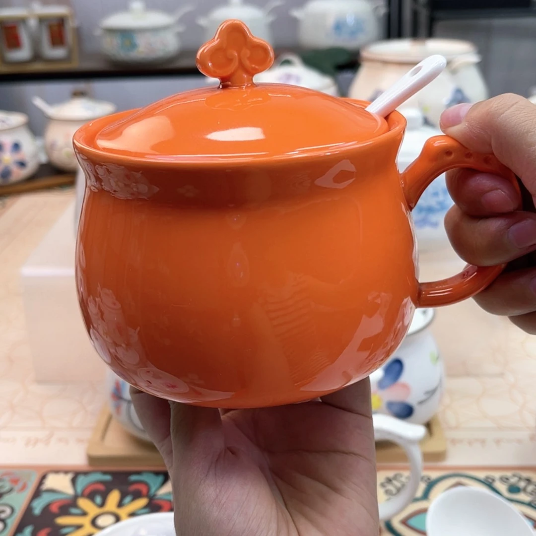 【闪购商品】瓷600毫升 新款福袋调味罐 橙色带勺