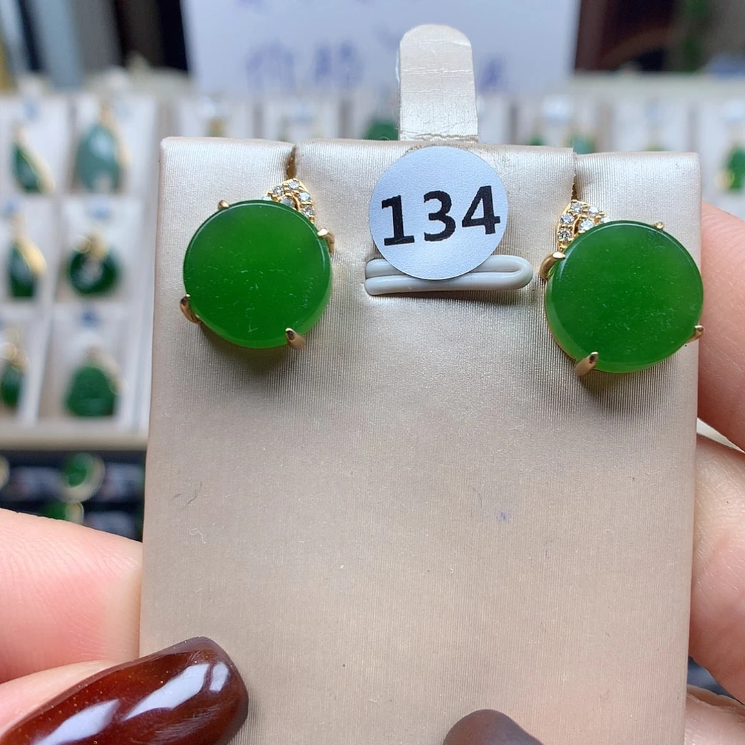 和田玉18K金镶嵌耳饰10