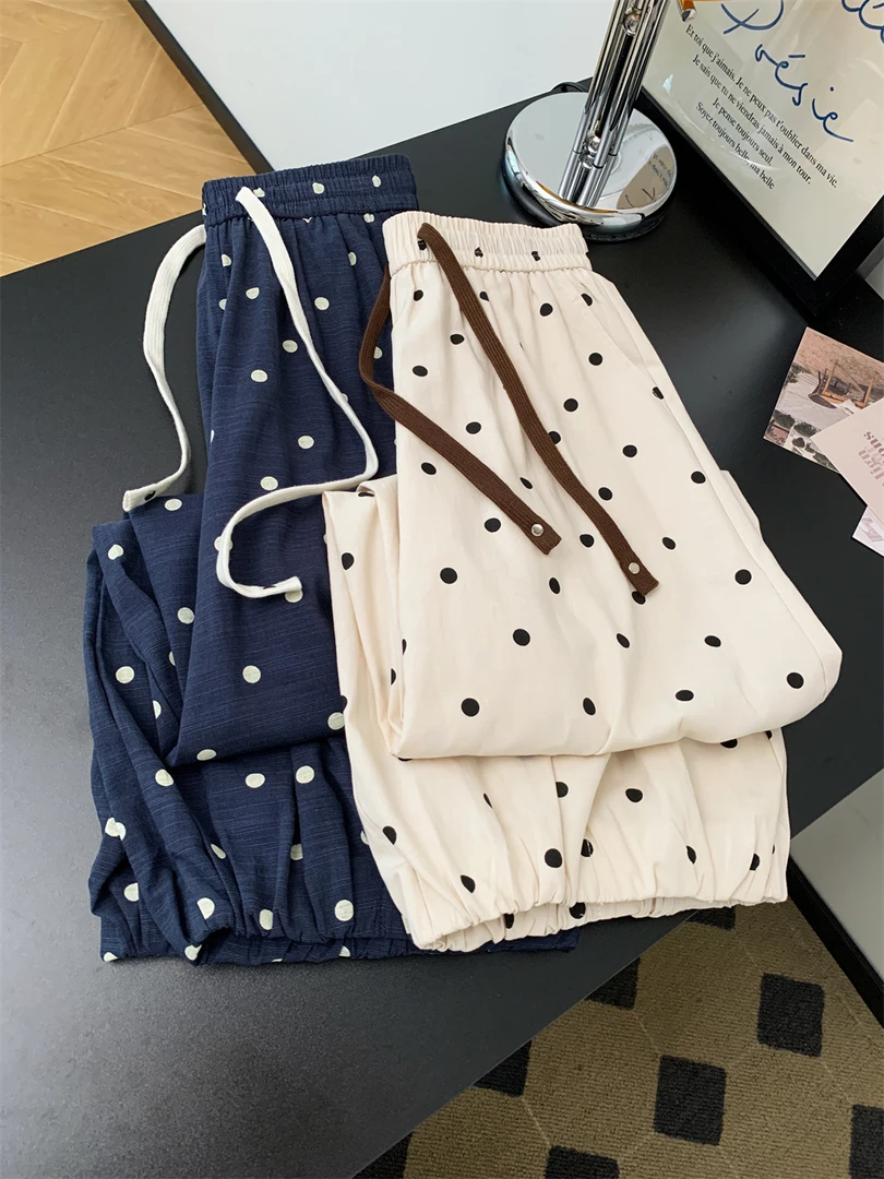 温婉大方衣服老钱风波点休闲阔腿哈伦裤洋气衣服女慵懒风遛弯裤子