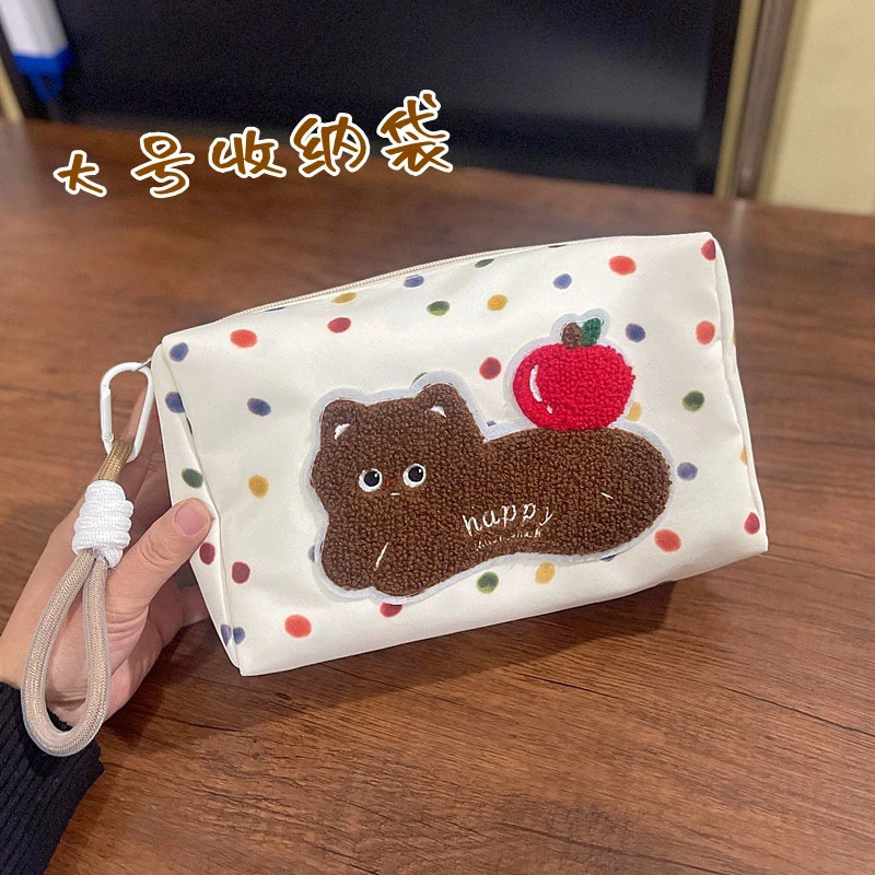 可爱小猫化妆包刺绣卡通收纳包旅行整理袋手拎包