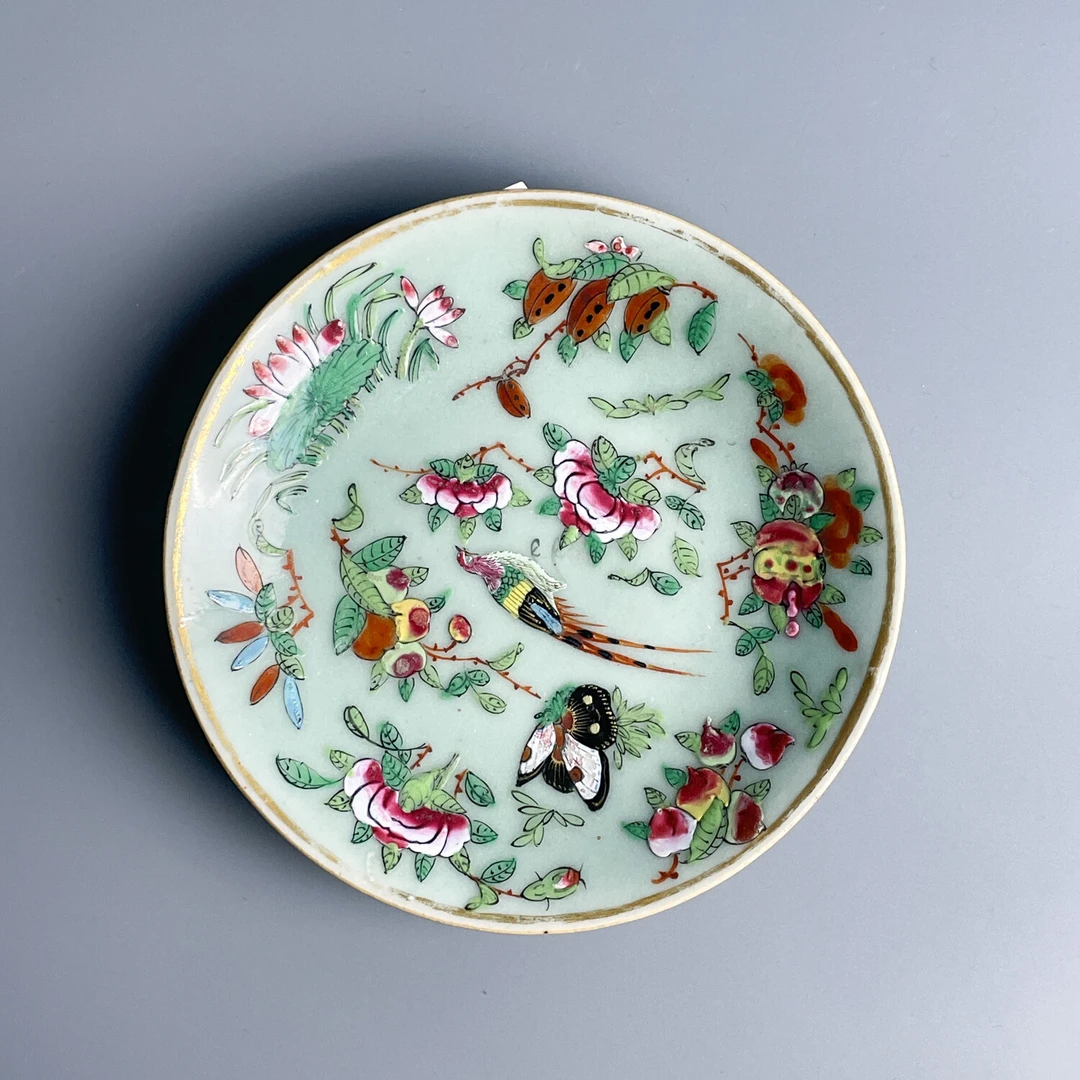 M25KM000A98 - 清道光 青釉粉彩花鸟小盘2