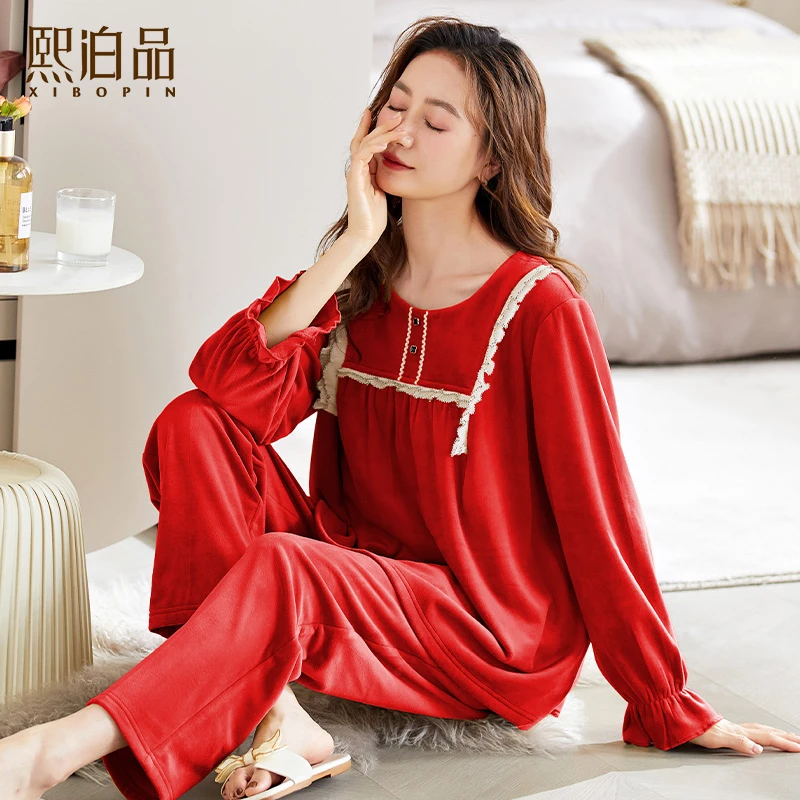 熙泊品珊瑚绒新款睡衣女2025爆款喜庆红色本命年秋冬季喜事家居服