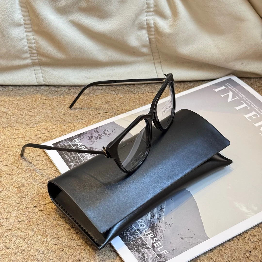 95新 YSL/圣罗兰 Ysl 黑银 方框平光镜/636399657