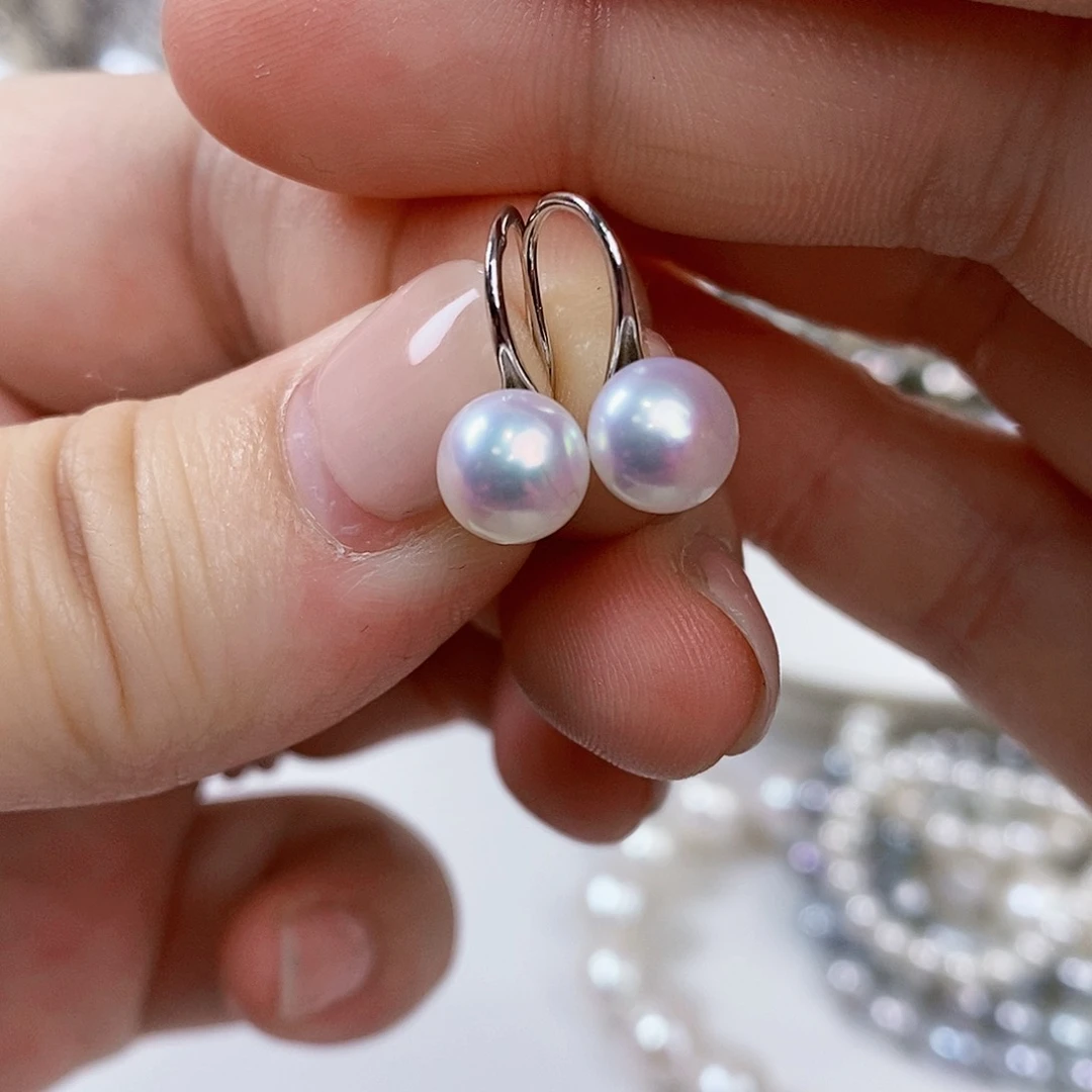 银S925镶嵌淡水珍珠耳饰
