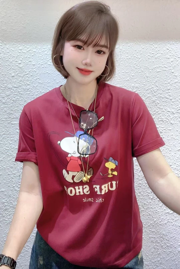 (柳子)605夏季韩系时尚卡通显瘦纯棉短袖T恤女休闲打底小衫上衣潮