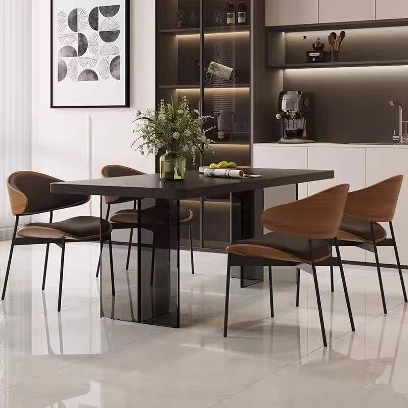 亚克力悬浮下挂轻奢餐厅餐桌意式极简款创意小户型黑色家用餐桌