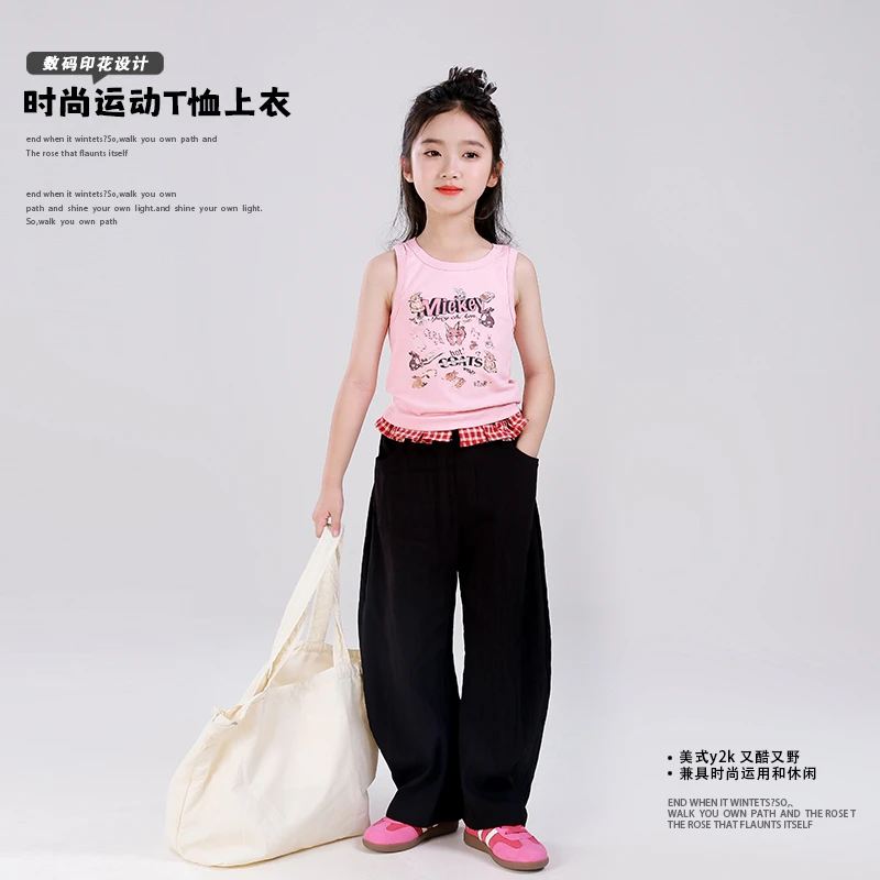 82129M童装女童夏装背心韩系穿搭2025新款无袖上衣夏天衣服t裤子