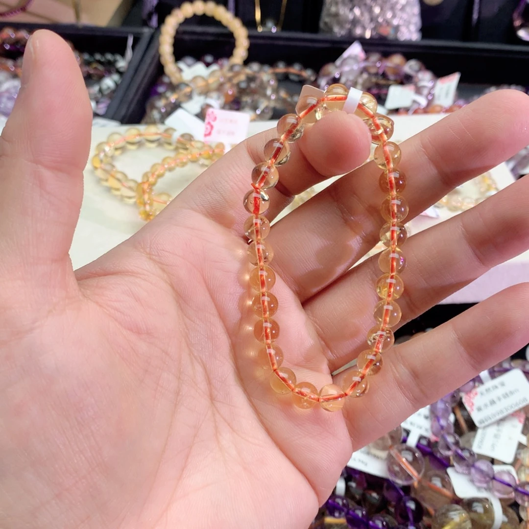 智***店手链未镶嵌水晶巴西黄水晶手链7+