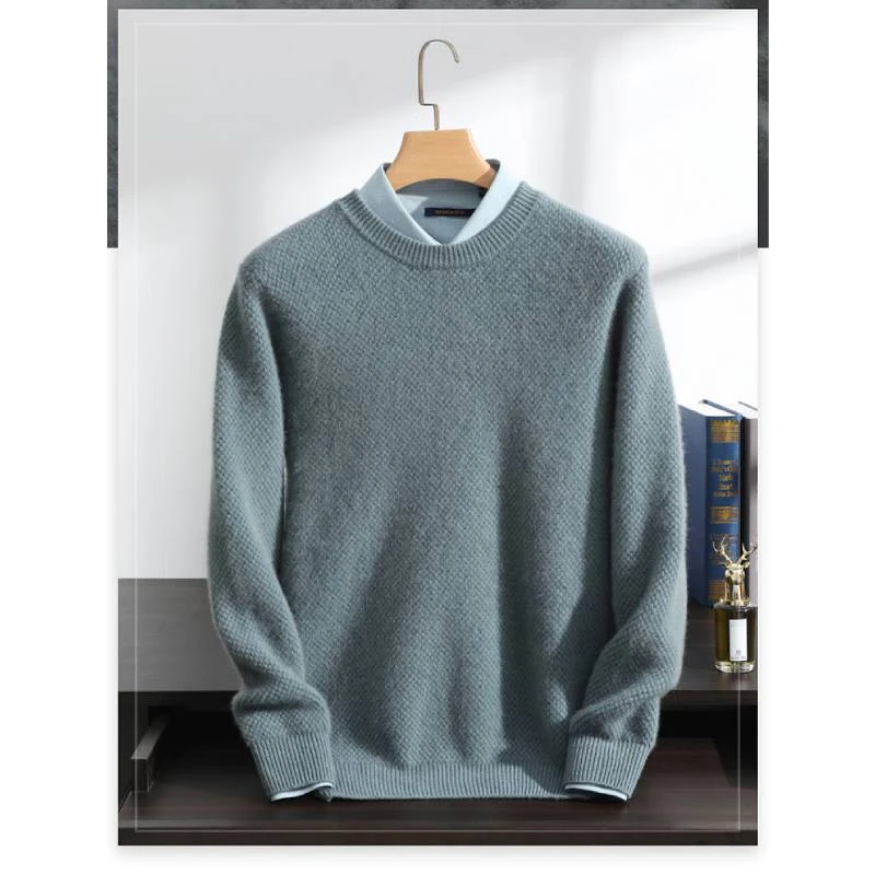 S·Y·C【重磅三股】加厚新款男纯羊 绒圆领套头打底商务休闲针织衫