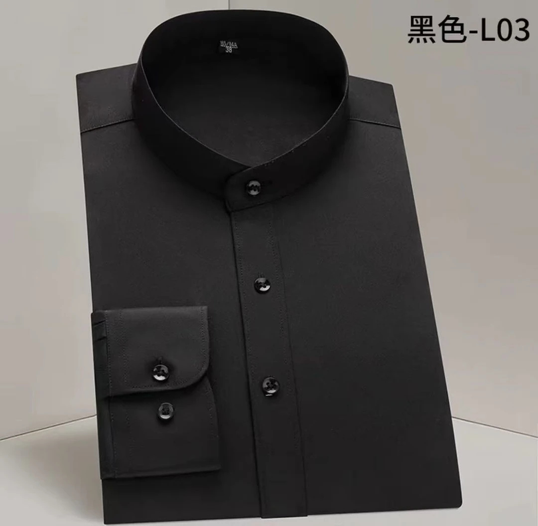 立领长袖男免烫衬衫7906