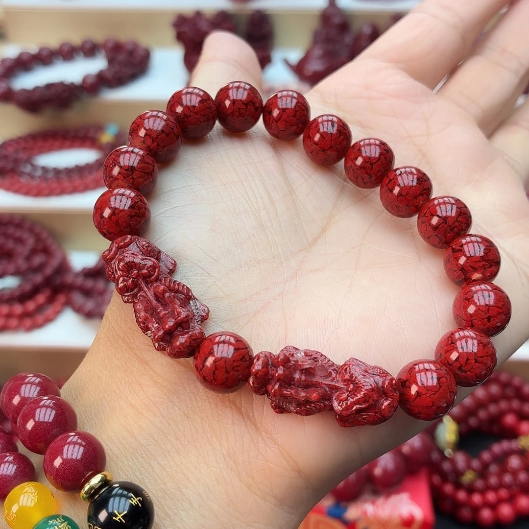 天然辰砂晶体砂貔貅款卡10mm