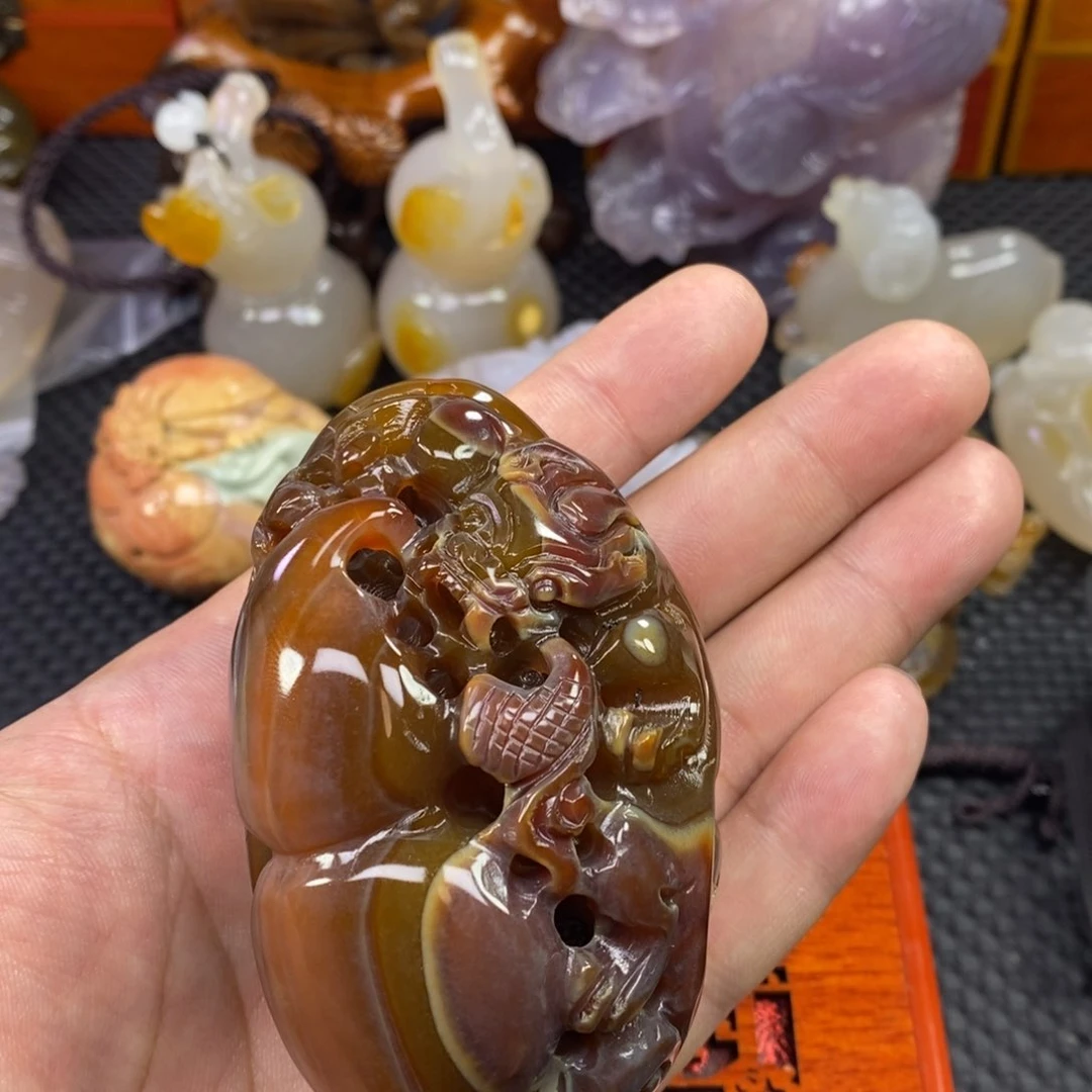 玛瑙/玉髓手把未镶嵌大****粉