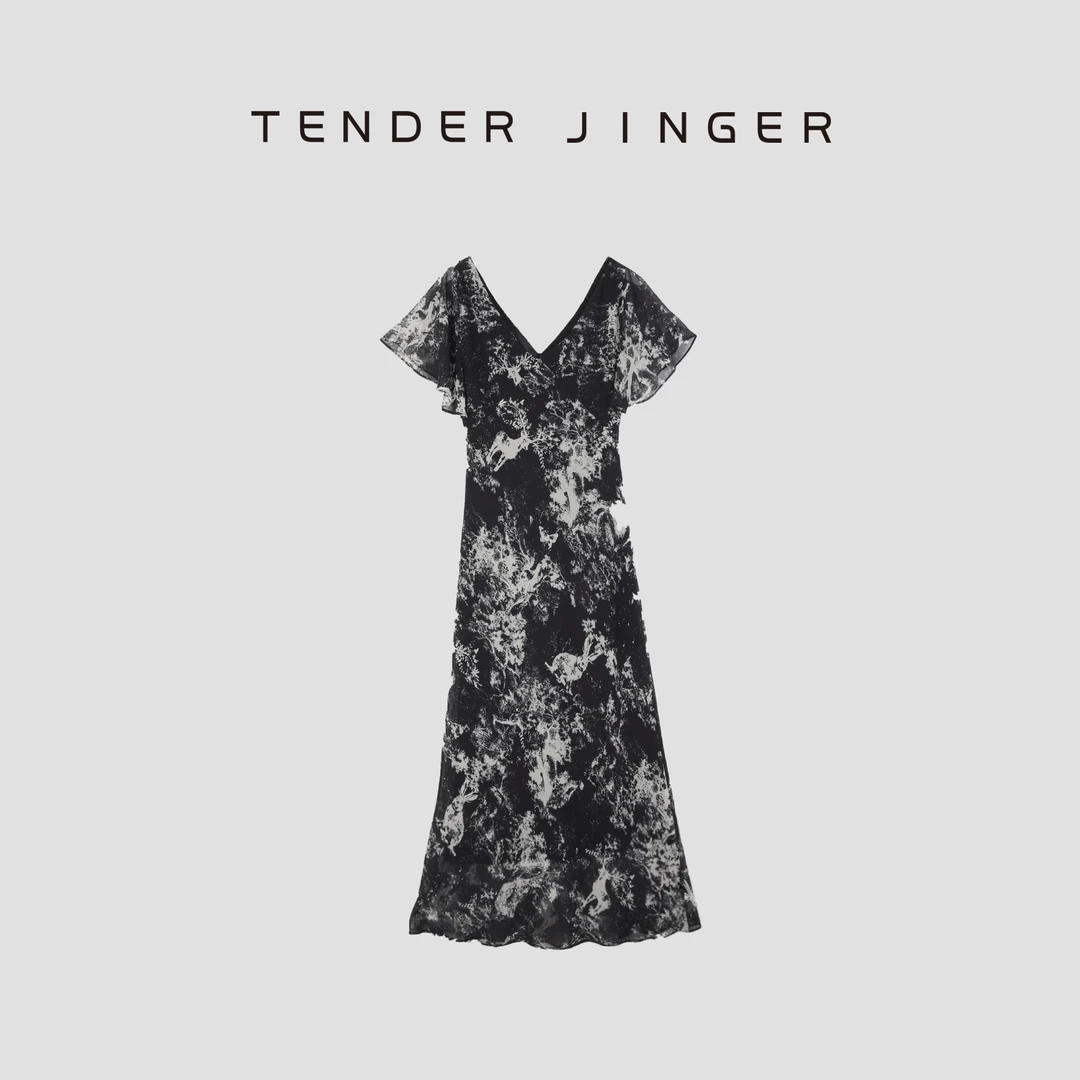 Tender Jinger荷叶袖收腰显瘦连衣裙T52SZS80884