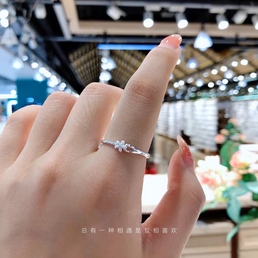 足银戒指 足银990繁花似锦活口戒指 甜美简约小众小清新可调节戒