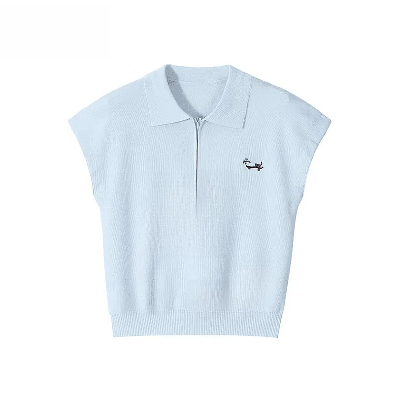 韩系洋气翻领针织短袖针织t恤女夏季时尚半拉链polo衫宽松上衣