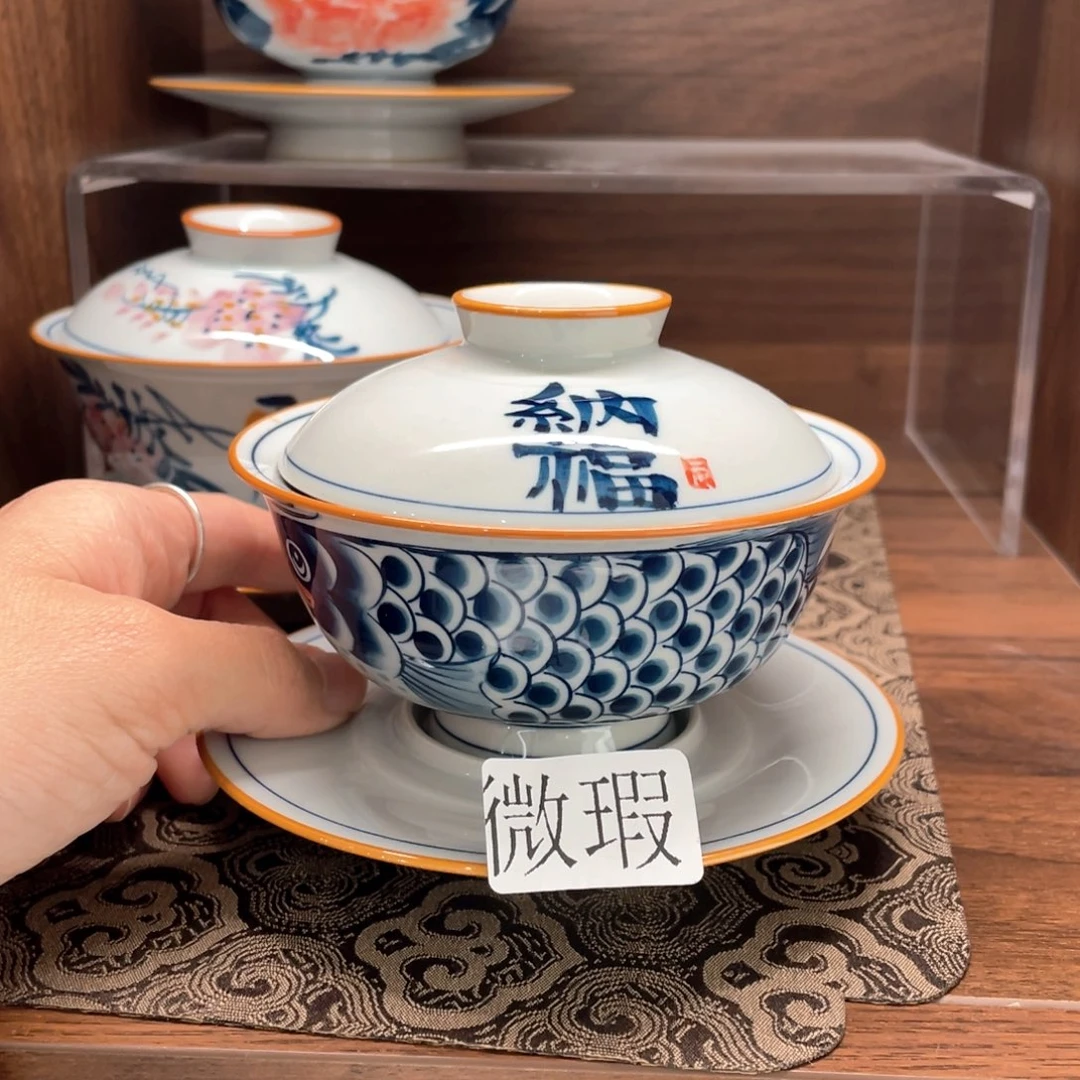 釉下彩纯手绘有瑕